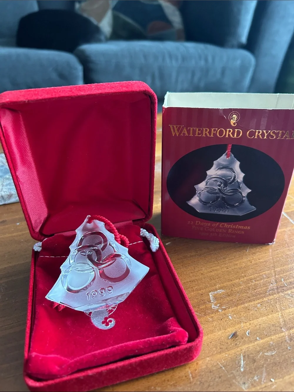 Waterford Crystal 1999 Five Golden Rings Christmas Ornament